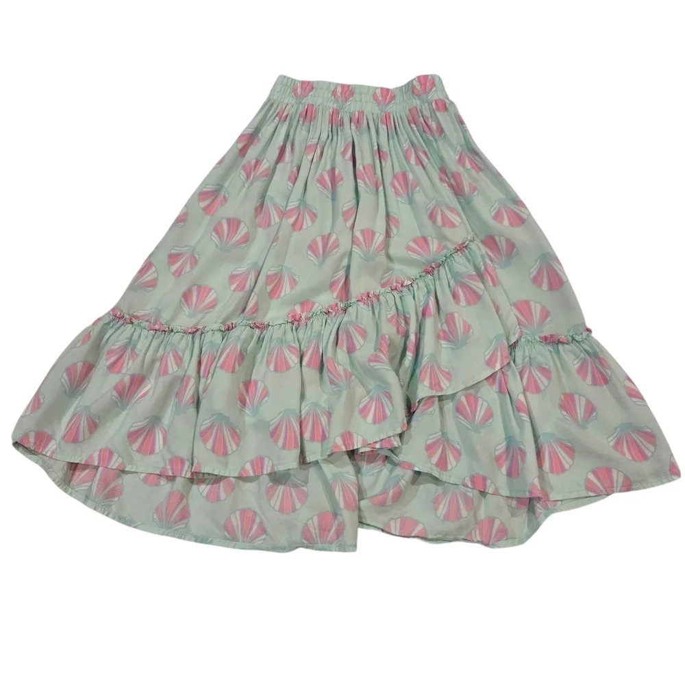 OshKosh B'gosh Girls Pink & Green Seashell Asymmetric Highlow A-Line Skirt Sz 7